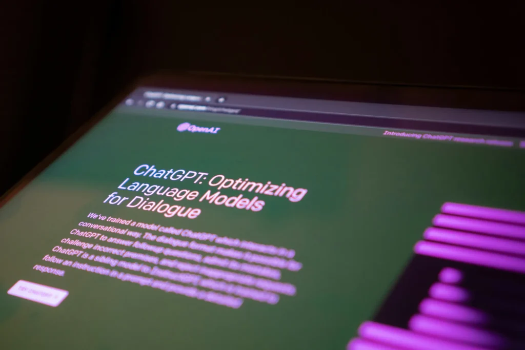 Close-up of a computer screen displaying ChatGPT interface focused on language model optimization